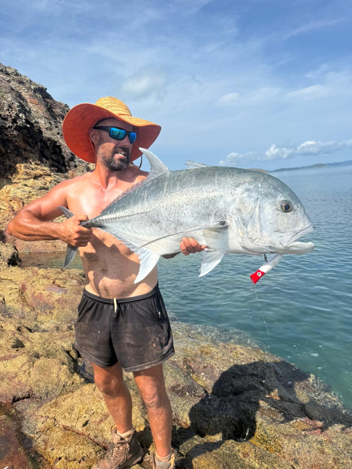 Large GT caught from rocky coastline