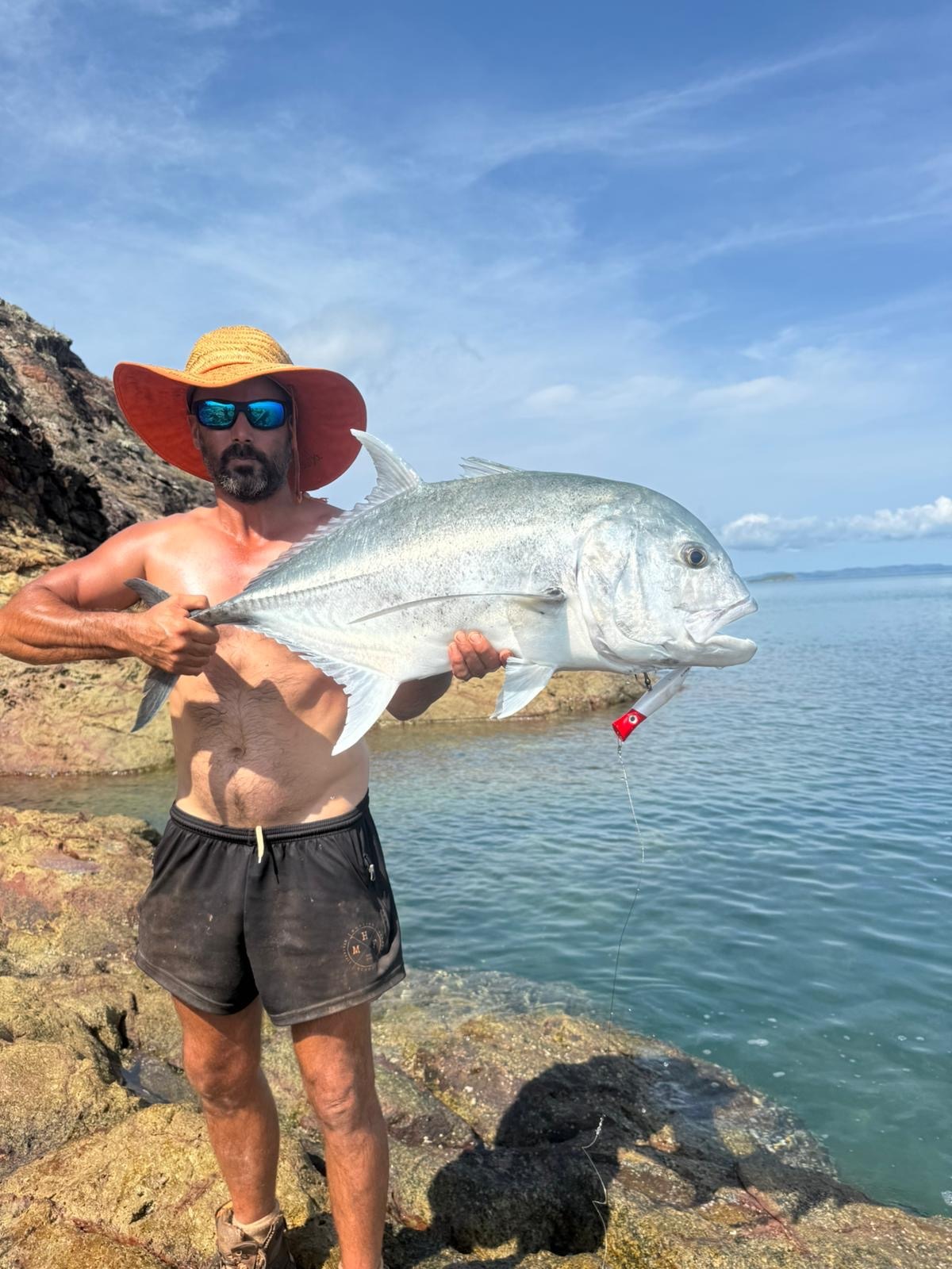 Giant trevally caught from the rocks